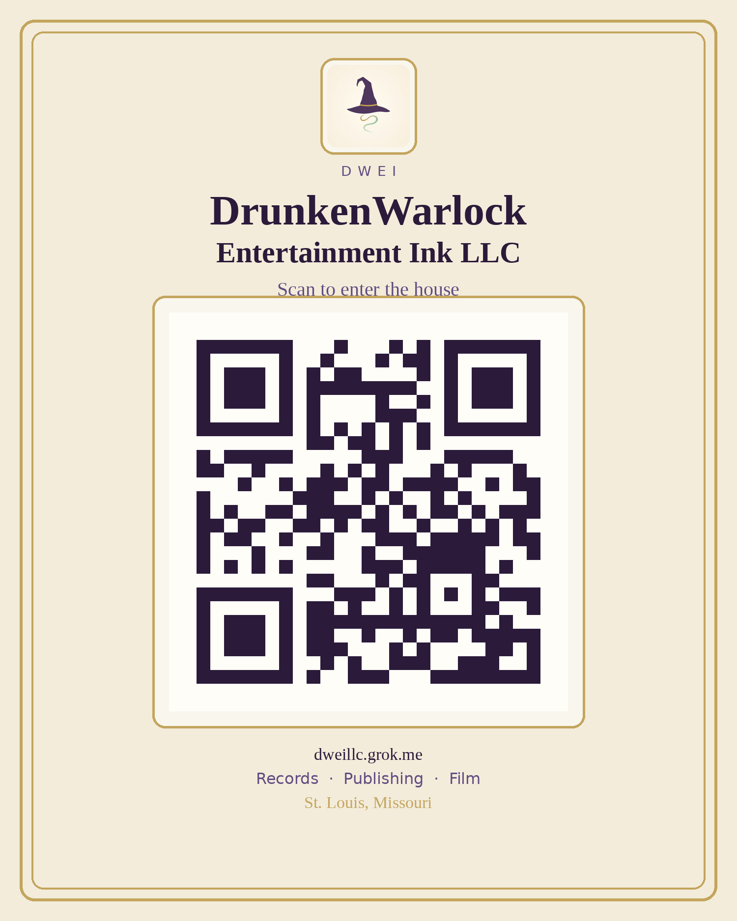 QR code for DrunkenWarlock Entertainment Ink LLC. Scan to open the house.